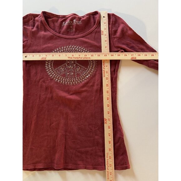 Y2K Lucky Tees maroon thermal silver beaded peace yoga graphic S festival - Picture 5 of 9